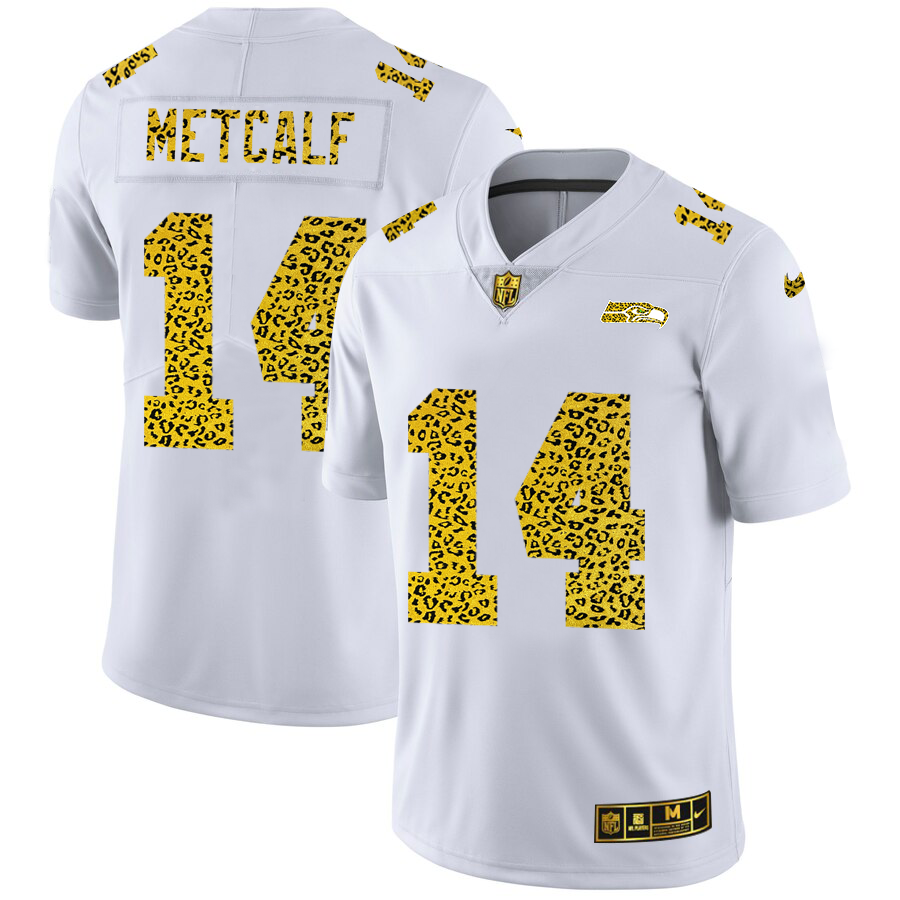 Seattle Seahawks #14 DK Metcalf Men Nike Flocked Leopard Print Vapor Limited NFL Jersey White->pittsburgh steelers->NFL Jersey